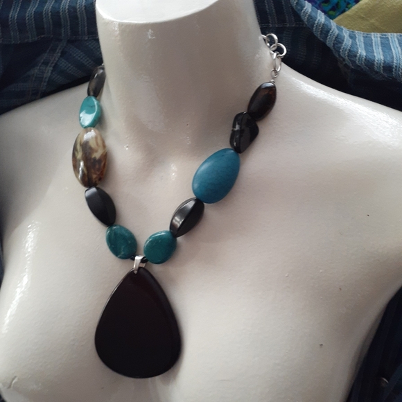 Necklace Earings Set Turquoise Colours Stone Shapes Artificial - Picture 10 of 16